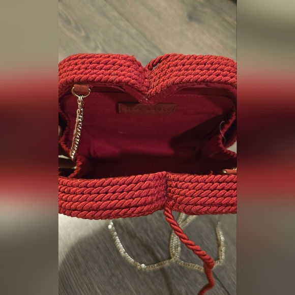 Zara Women Woven Red Heart Chain Purse With Tie - Picture 7 of 13
